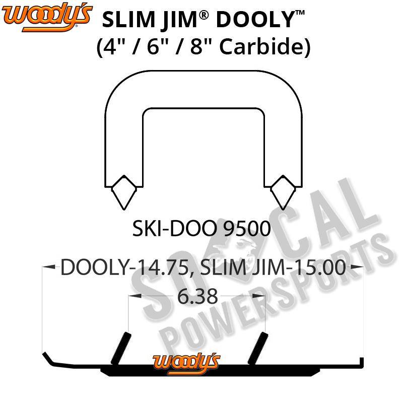 2009 4" Carbide Woodys Dooly Runner Ski-Doo Freestyle Backcountry Pilot Skis