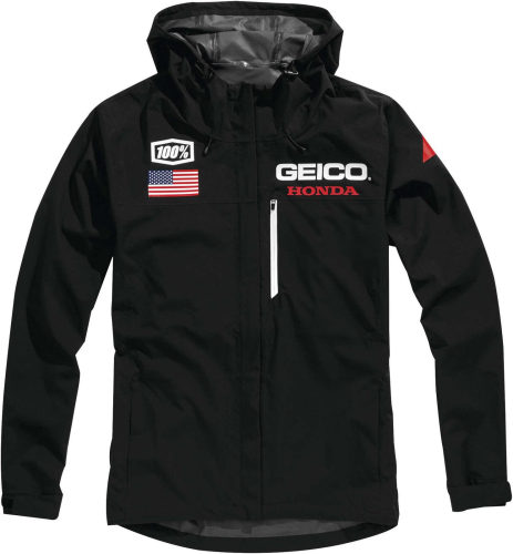 100% - 100% Geico Honda Kappa Hooded Team Jacket - 39909-001-12 Black Large