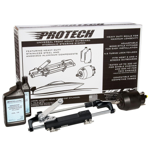 Uflex USA - Uflex PROTECH 1.1 Front Mount OB Hydraulic System - Includes UP28 FM Helm, Oil &amp; UC128-TS/1 Cylinder - No Hoses