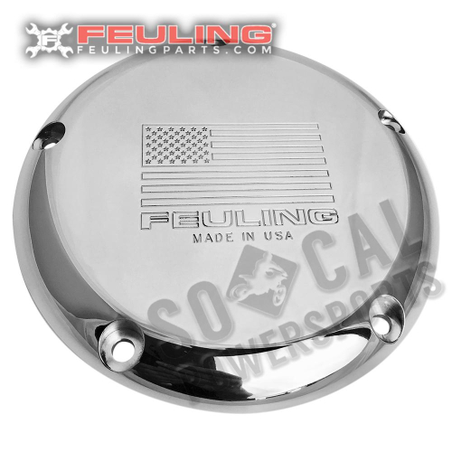 Feuling - Feuling American Flag Logo Derby Cover - Show Polished With Engraved Logo - 9151