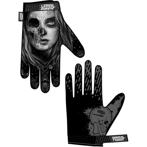 Lethal Threat - Lethal Threat Half Skull Womens Gloves - GL15013XL Half Skull - Black/White X-Large