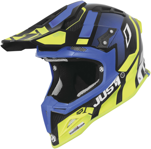 Just 1 - Just 1 J12 Vector Helmet - 606323019104703 Fluorescent Yellow/Blue/Carbon Gloss Small