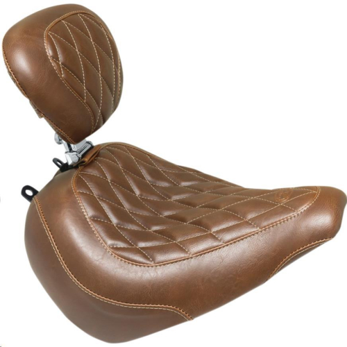 Mustang - Mustang Wide Tripper Solo Seat with Driver Backrest - Diamond Stitch - Brown - 83058