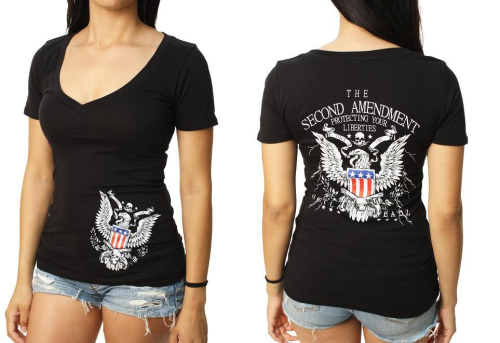 Outlaw Threadz - Outlaw Threadz 2nd Amendment Womens V-Neck T-Shirt - WT46-WXL - Black X-Large