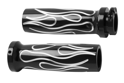 Arlen Ness - Arlen Ness Flamed Conical Style Billet Grips - Black - M-1233