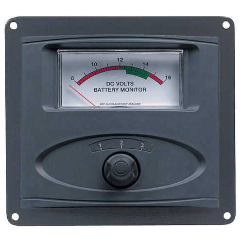 BEP Marine - BEP 3 Input Panel Mounted Analog 12V Battery Condition Meter (Expanded Scale 8-16V DC Range)