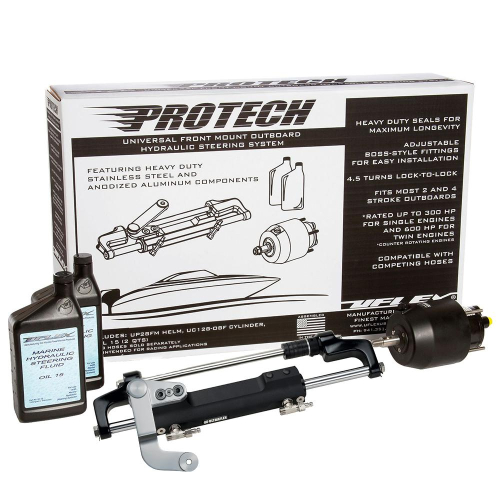 Uflex USA - Uflex PROTECH 3.1 Front Mount OB Hydraulic System - Includes UP28 FM Helm, Oil &amp; UC128-TS/3 Cylinder - No Hoses
