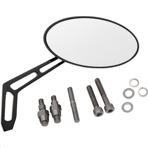 Pro-One Performance - Pro-One Performance Oval Smooth Head Mirror with Weekend Warrior Cutout Stem - Left - Black Anodized - 102322AB