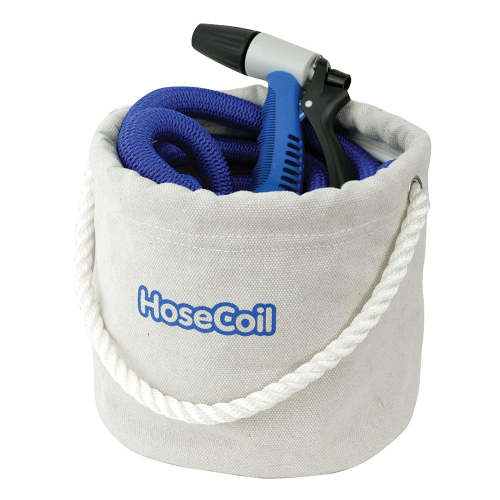 HoseCoil - HoseCoil Canvas Bucket w/75&#39; Expandable Hose, Rubber Tip Nozzle &amp; Quick Release