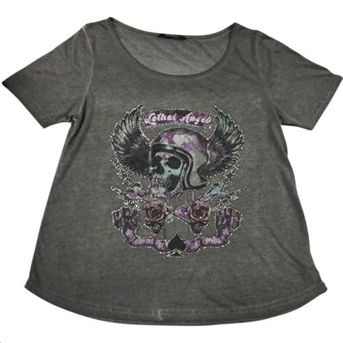 Lethal Threat - Lethal Threat Sin On Wheels Scoop Neck Womens Shirts - LA20613XL - Sin On Wheel Gray - X-Large