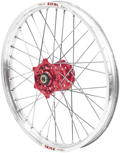 Dubya - Dubya MX Front Wheel with Excel Takasago Rim - 1.60x21 - Red Hub/Silver Rim - 56-3000RS