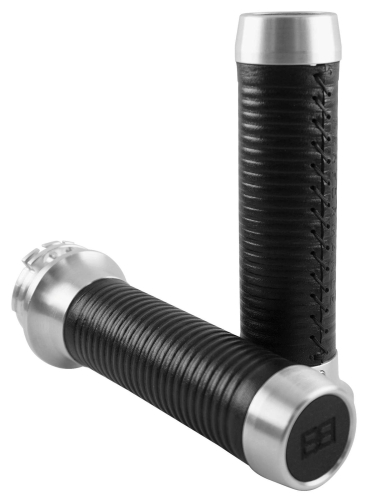 Brass Balls Cycles - Brass Balls Cycles Ribbed Leather Moto Grips - Natural/Black - BB08-251