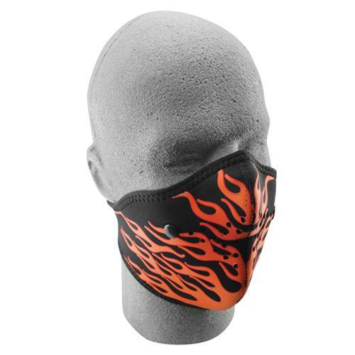 Zan Headgear - Zan Headgear Half Face Mask with Neck Shield - WNX124 - Black with Flames - OSFM
