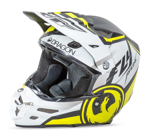 Fly Racing - Fly Racing F2 Carbon Dragon Helmet - 73-4042XS - Matte White/Black/Hi Vis Yellow - X-Small