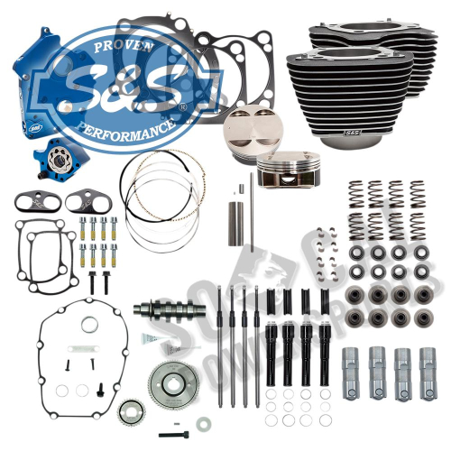 S&S Cycle - S&S Cycle 124in. Power Package - Gear Cam, Oil Cooled, Black Pushrods, Wrinkle Black w/ Highlighted Fins - 310-1058A