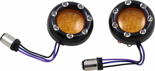 Arlen Ness - Arlen Ness LED Fire Ring Kit - Amber Lens - Black Trim - White LED - Dual Filament - 1157 Style - 12-759