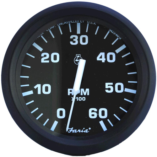 Faria Beede Instruments - Faria Euro Black 4" Tachometer - 6,000 RPM (Gas - Inboard & I/O)