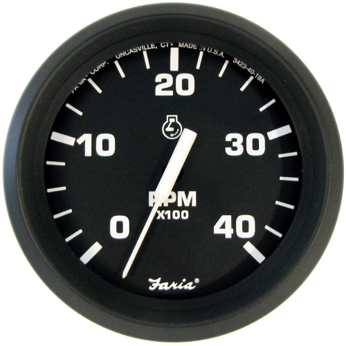 Faria Beede Instruments - Faria Euro Black 4" Tachometer - 4000 RPM (Diesel) (Mechanical Takeoff)