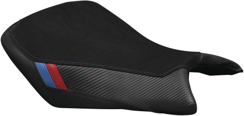 Luimoto - Luimoto Motorsports Edition Rider Seat Covers - Black Suede/Blue/Red/Perforated Black - 8064102