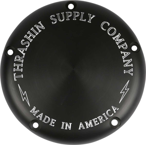 Thrashin Supply Company - Thrashin Supply Company Billet Derby Cover - Machine-Cut Black Anodized - TSC-3014-4