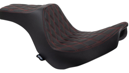 Drag Specialties - Drag Specialties Predator III Seat - Double Diamond - Black with Red Stitching - 0802-1492