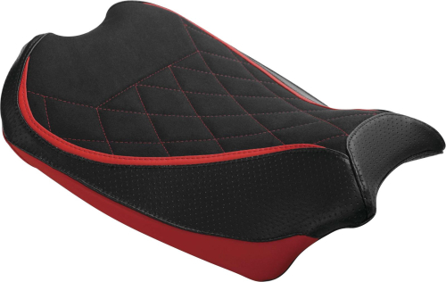 Luimoto - Luimoto Diamond Sport Rider Seat Covers - Suede Black/SP Red/Perforated Black - 1453101