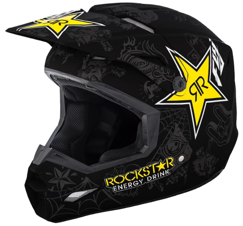 Fly Racing - Fly Racing Elite Rockstar Helmet - 73-3308-4-XS - Matte Black/Charcoal/Yellow - X-Small