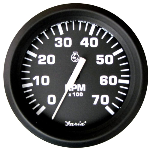 Faria Beede Instruments - Faria Euro Black 4" Tachometer - 7,000 RPM (Gas - All Outboard)