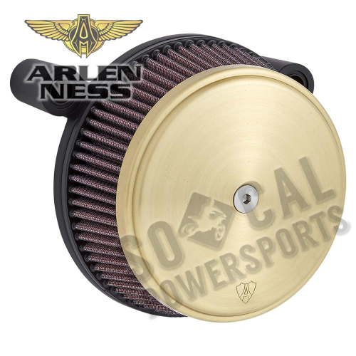 Arlen Ness - Arlen Ness Big Sucker Stage I Air Filter Kit - Brass Smooth - Red Filter - 18-743