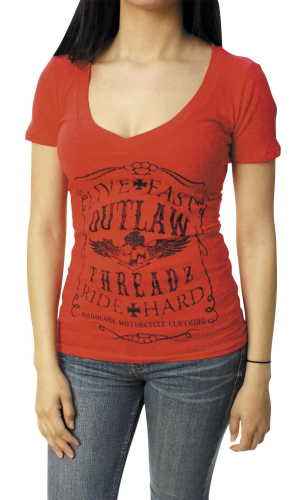 Outlaw Threadz - Outlaw Threadz Live Fast Ride Hard Womens V-Neck T-Shirt - WT45-WMD - Red - Medium