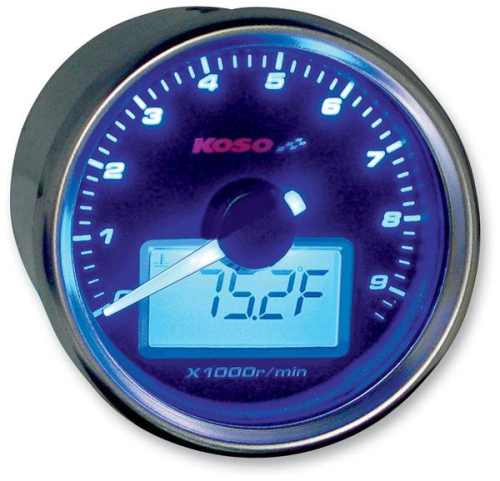 Koso North America - Koso North America GP-Style Universal Tachometer with Temperature Guage - Black Background - BA551B22
