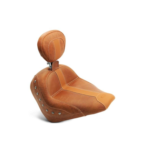 Mustang - Mustang Vintage Solo Seat with Driver Backrest for Scout - Studded - Brown (Brown Leather Inserts) - 79528