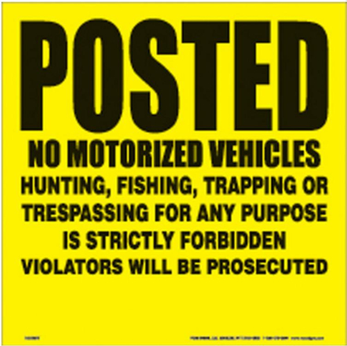 Voss - Voss 11-1/4.x11.1/4in. Plastic Trail Sign - Posted No Vehicles (Yellow) - 143 NMV YP