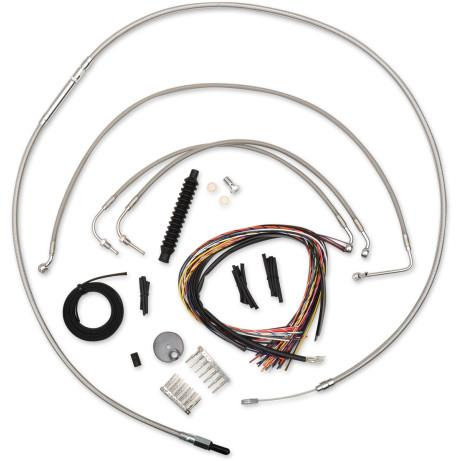 LA Choppers - LA Choppers Complete Handlebar Cable/Brake & Clutch Line/Wire Kit - Stainless Braided - LA-8011KT2B-16