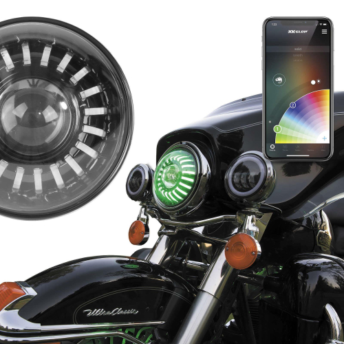 XK Glow - XK Glow 7in. 2ND Gen RGB Headlight with Controller - XK-7IN-MOTO-KIT
