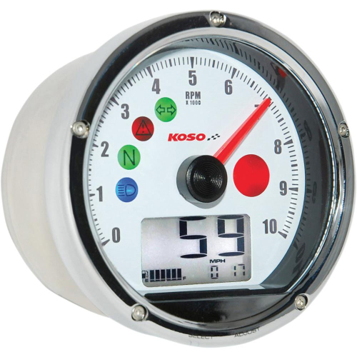 Koso North America - Koso North America HD TNT-01 Electronic Speedometers/Tachometers - Chrome/White - BA035W00-HD