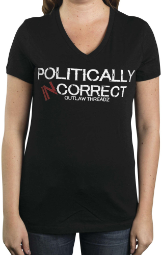 Outlaw Threadz - Outlaw Threadz Politically Incorrect Womens V-Neck Tee - WT65-W2XL - Black - 2XL