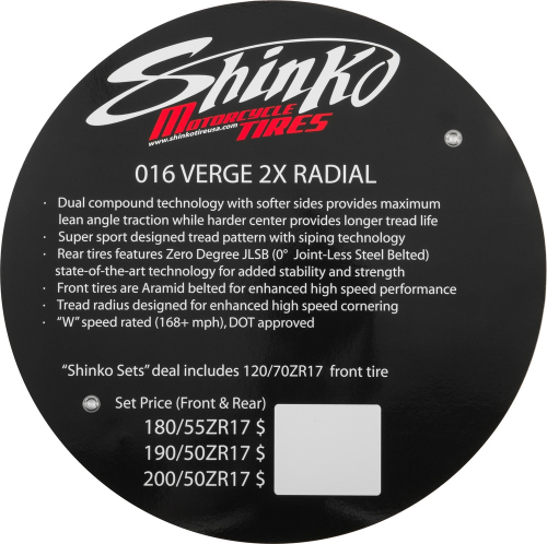 Shinko - Shinko Verge 2X Tire Sign - VERGE 2X INSERT
