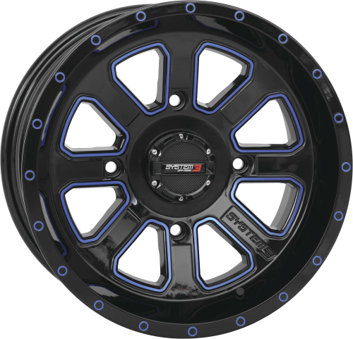 System 3 - System 3 ST-4 Aluminum Wheel - 14x7 - 4+3(+10mm) - 4/137 - Gloss Black/Blue - 14S3-4137B