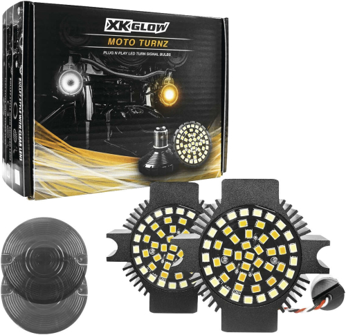 XK Glow - XK Glow LED Turn Signal and Lens Kit - Flat - Dual - White/Amber - Smoked Lens - XK1157F-WA-S