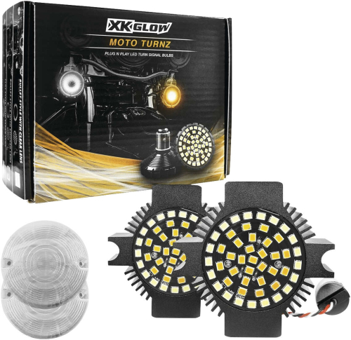 XK Glow - XK Glow LED Turn Signal and Lens Kit - Flat - Dual - White/Amber - Clear Lens - XK1157F-WA-C
