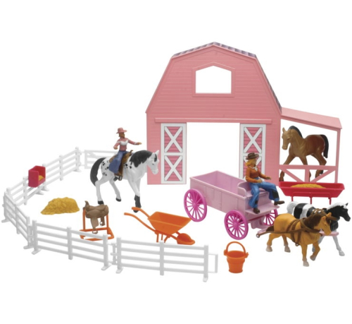 New Ray Toys - New Ray Toys Valley Ranch Playset - Barnyard with Wagon and Horses - SS-05786