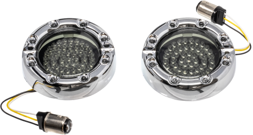 Letric Lighting Co. - Letric Lighting Co. Flat Lens Style Turn Signal HALO Switchbacks LED Insert - Premium Chrome Bezel - 1157 - White/Amber - LLC-FLHC-7WAS