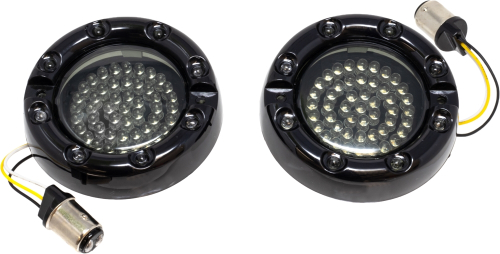 Letric Lighting Co. - Letric Lighting Co. Flat Lens Style Turn Signal Switchbacks HALO LED Insert - Premium Black Bezel - 1157 - White/Amber - LLC-FLHB-7WAS
