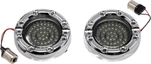 Letric Lighting Co. - Letric Lighting Co. Flat Lens Style Turn Signal HALO LED Insert - Premium Chrome Bezel - 1156 - Red - LLC-FLHC-6R