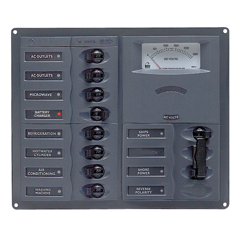 BEP Marine - BEP AC Circuit Breaker Panel w/Analog Meters, 8SP 2DP AC120V Stainless Steel Vertical