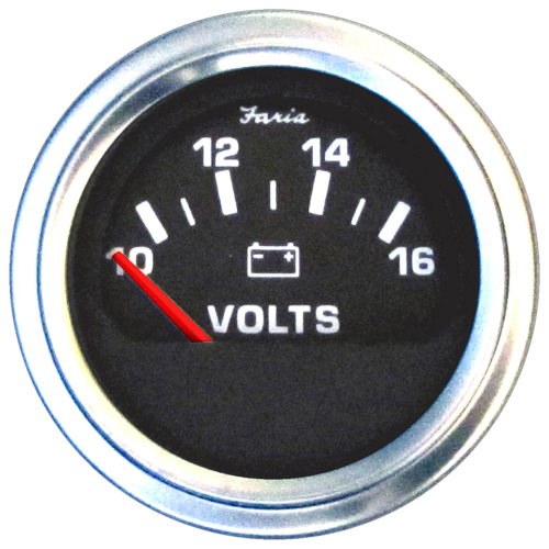 Faria Beede Instruments - Faria 2" Heavy-Duty Voltmeter (10-16 VDC) - Black w/Stainless Steel Bezel