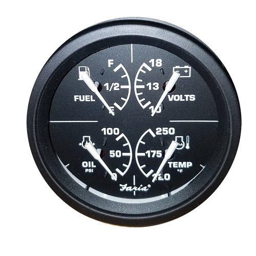 Faria Beede Instruments - Faria 4" 4-in-1 Gauge - 10-18V 100 0, 120-250 Temp Duel - Black