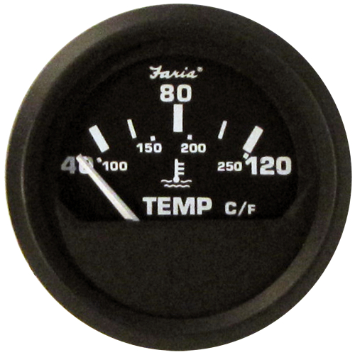 Faria Beede Instruments - Faria Euro Black 2" Water Temperature Gauge - Metric (40 to 120&deg; C)