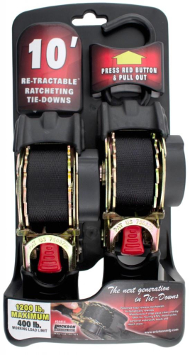 Erickson - Erickson Re-Tractable Tie-Down Straps - 1in. x 10ft. - Black - 34415